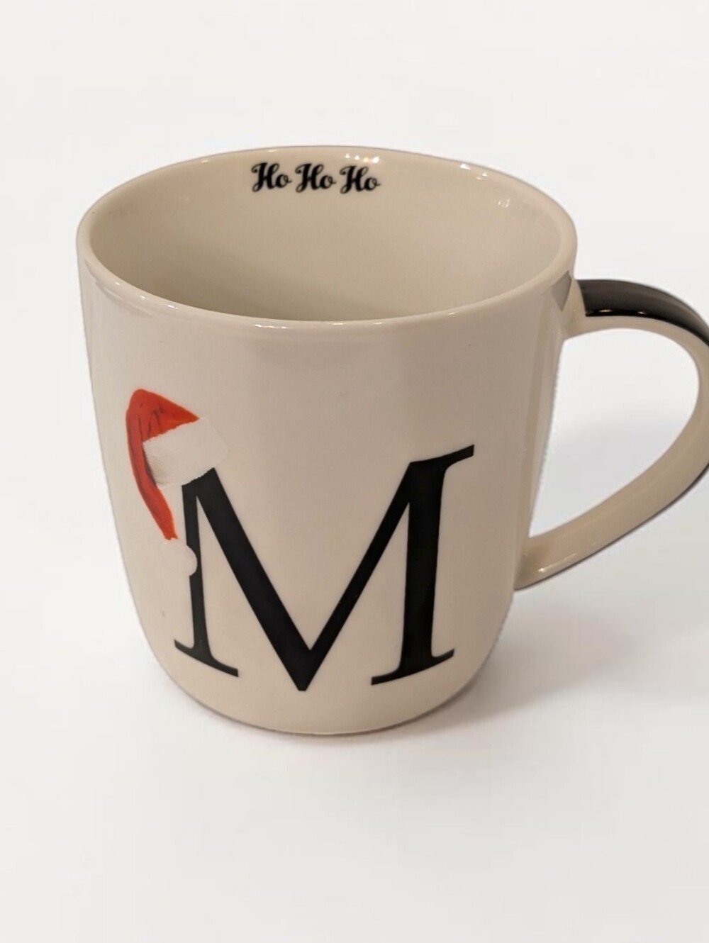 Home Essentials Holiday Monogram M Coffee Mug Santa Hat White Christmas Letter M